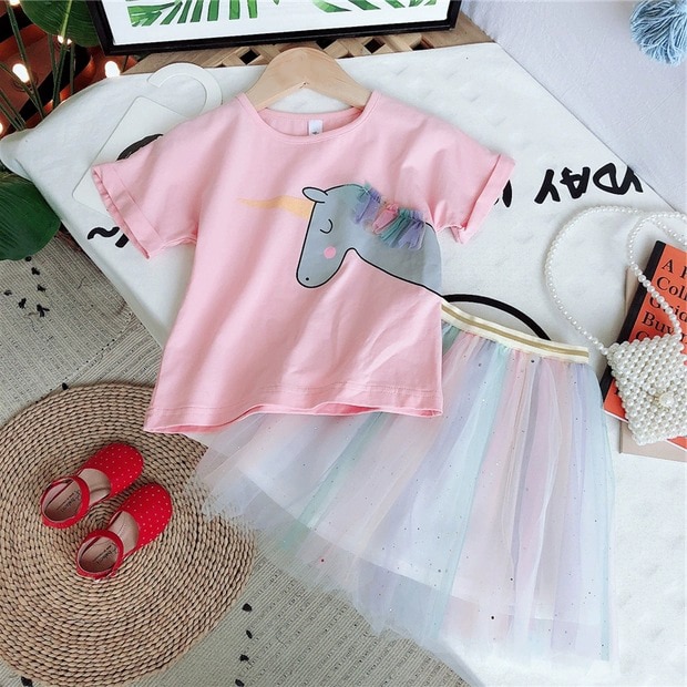 2020 Summer Girls' Clothing Sets Elegant Princess Cartoon Embroidered T-shirt+Gauze Skirt 2PCS Children Baby Kids Clothes Suit 2020 Summer Girls' Clothing Sets Elegant Princess Cartoon Embroidered T-shirt+Gauze Skirt 2PCS Children Baby Kids Clothes Suit