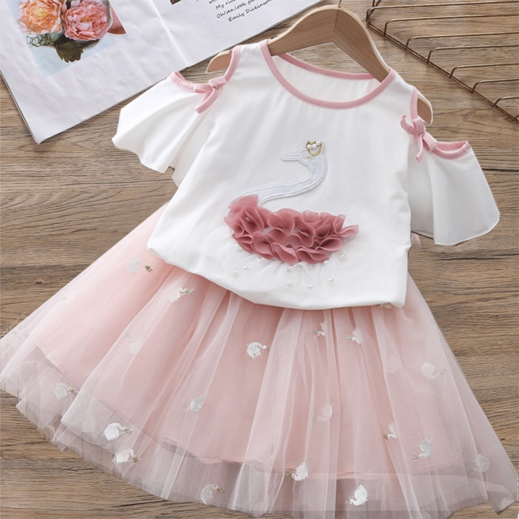 2020 Summer Girls' Clothing Sets Elegant Princess Cartoon Embroidered Top+Gauze Skirt 2PCS Children Baby Kids Girls Clothes Suit 2020 Summer Girls' Clothing Sets Elegant Princess Cartoon Embroidered Top+Gauze Skirt 2PCS Children Baby Kids Girls Clothes Suit