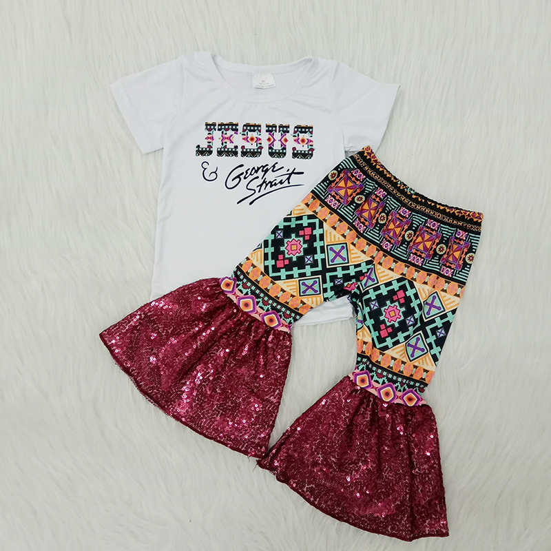 Baby Girls Wholesale Children Short Sleeve Print T-Shirt + Big Bell Pants Children 2Pieces Set Kids Clothing Girls' Clothing Set Baby Girls Wholesale Children Short Sleeve Print T-Shirt + Big Bell Pants Children 2Pieces Set Kids Clothing Girls' Clothing Set