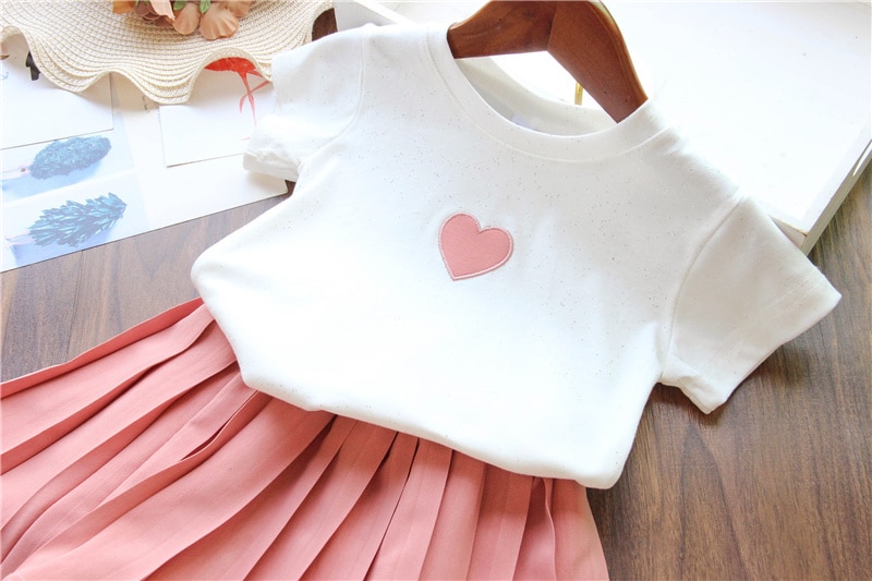 Baby Girl Clothes Summer New Children Girls' Clothing Set Love Tops+Pleated Student Skirt Girls Suit Baby Kids Clothes Baby Girl Clothes Summer New Children Girls' Clothing Set Love Tops+Pleated Student Skirt Girls Suit Baby Kids Clothes