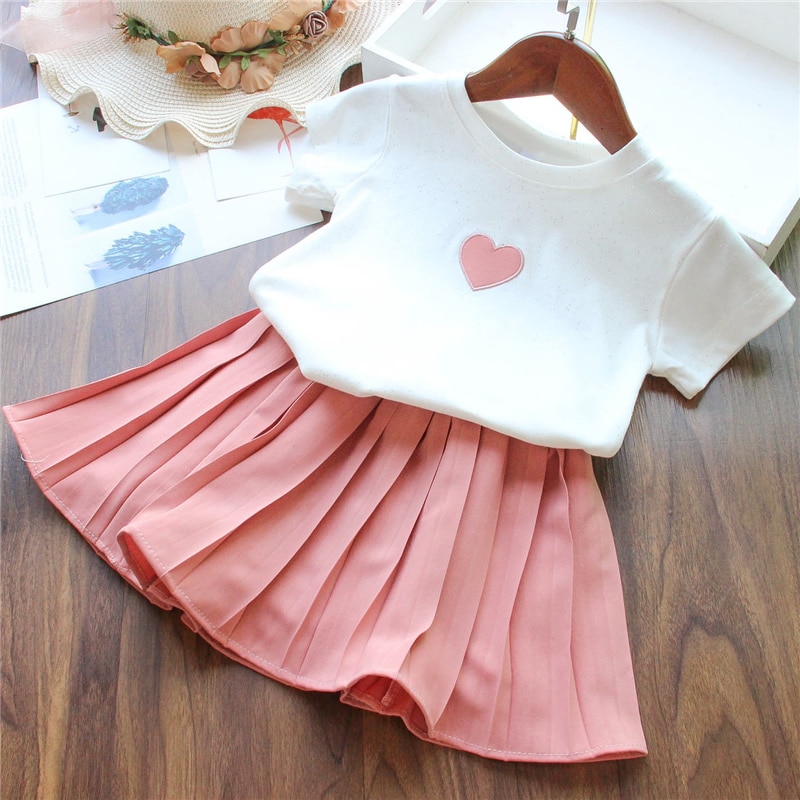 Baby Girl Clothes Summer New Children Girls' Clothing Set Love Tops+Pleated Student Skirt Girls Suit Baby Kids Clothes Baby Girl Clothes Summer New Children Girls' Clothing Set Love Tops+Pleated Student Skirt Girls Suit Baby Kids Clothes