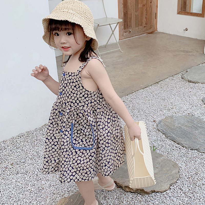 2020 New Summer Girls' Dress Cute Korean Floral Pocket Buttons Camisole Princess Party Dress Children's Baby Kids Girls Clothing 2020 New Summer Girls' Dress Cute Korean Floral Pocket Buttons Camisole Princess Party Dress Children's Baby Kids Girls Clothing