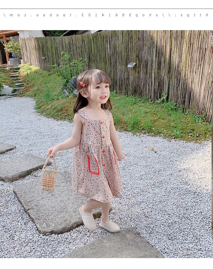 2020 New Summer Girls' Dress Cute Korean Floral Pocket Buttons Camisole Princess Party Dress Children's Baby Kids Girls Clothing 2020 New Summer Girls' Dress Cute Korean Floral Pocket Buttons Camisole Princess Party Dress Children's Baby Kids Girls Clothing