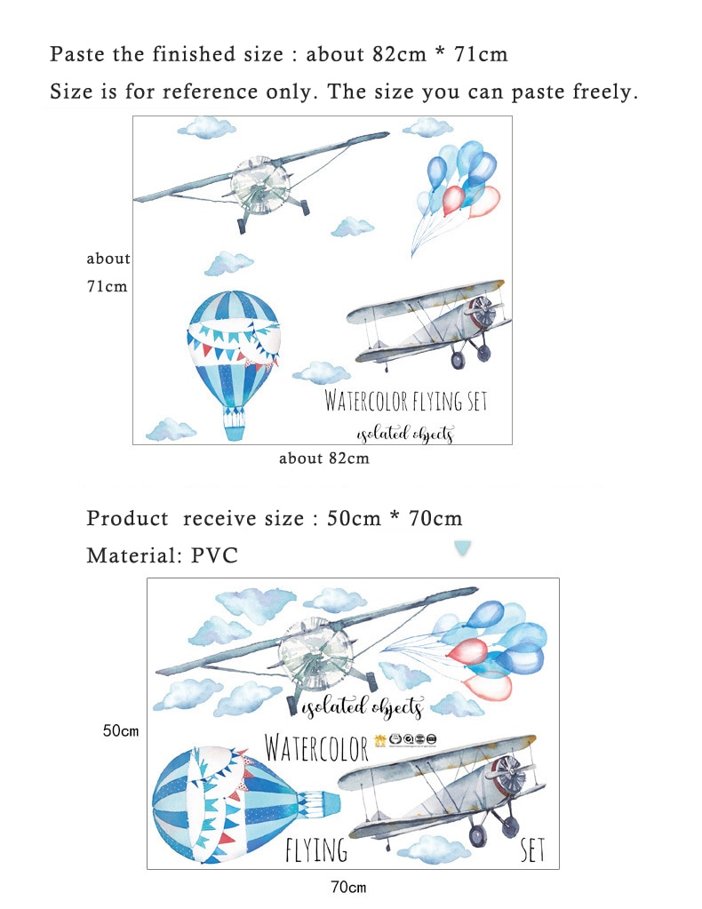 Watercolor airplane hot air balloon Wall Sticker kids baby rooms home decoration PVC Mural Decals nursery stickers wallpaper Watercolor airplane hot air balloon Wall Sticker kids baby rooms home decoration PVC Mural Decals nursery stickers wallpaper