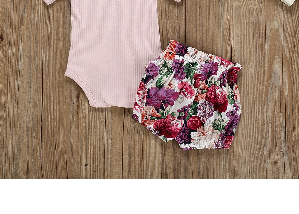 3Pcs Newborn Baby Girl Clothes Set Solid Color Short sleeve Romper Flower Shorts Headband Summer Outfit New Born Infant Clothing 3Pcs Newborn Baby Girl Clothes Set Solid Color Short sleeve Romper Flower Shorts Headband Summer Outfit New Born Infant Clothing