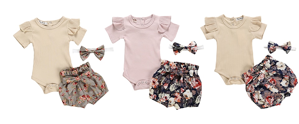 3Pcs Newborn Baby Girl Clothes Set Solid Color Short sleeve Romper Flower Shorts Headband Summer Outfit New Born Infant Clothing 3Pcs Newborn Baby Girl Clothes Set Solid Color Short sleeve Romper Flower Shorts Headband Summer Outfit New Born Infant Clothing