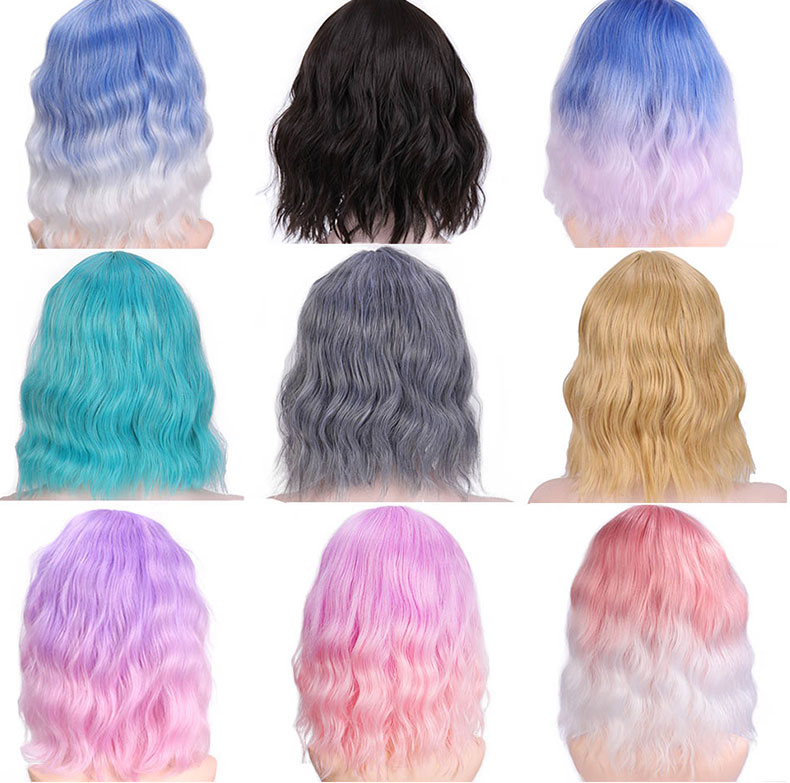 SHANGKE Short Wavy Wigs for Black Women African American Synthetic Hair Purple Wigs with Bangs Heat Resistant Cosplay Wig SHANGKE Short Wavy Wigs for Black Women African American Synthetic Hair Purple Wigs with Bangs Heat Resistant Cosplay Wig