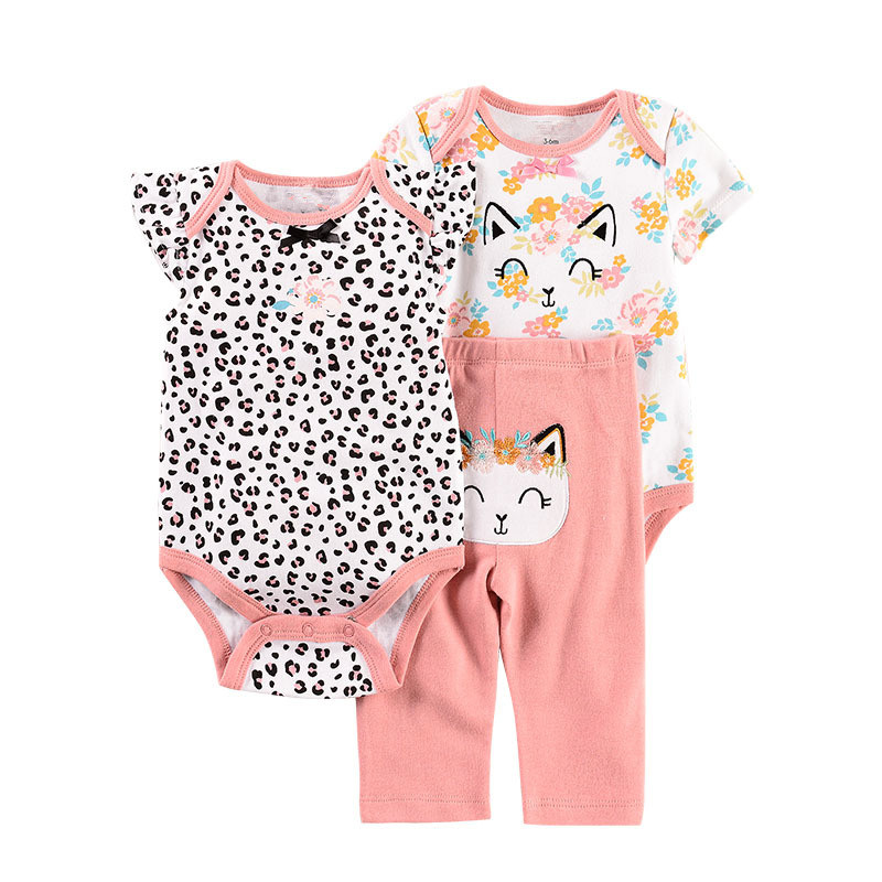 2020 Cartoon Lion Baby Clothing Sets cat boy clothes Newborn girls suit 3pcs short sleeve infant rompers +pants Leopard print 2020 Cartoon Lion Baby Clothing Sets cat boy clothes Newborn girls suit 3pcs short sleeve infant rompers +pants Leopard print