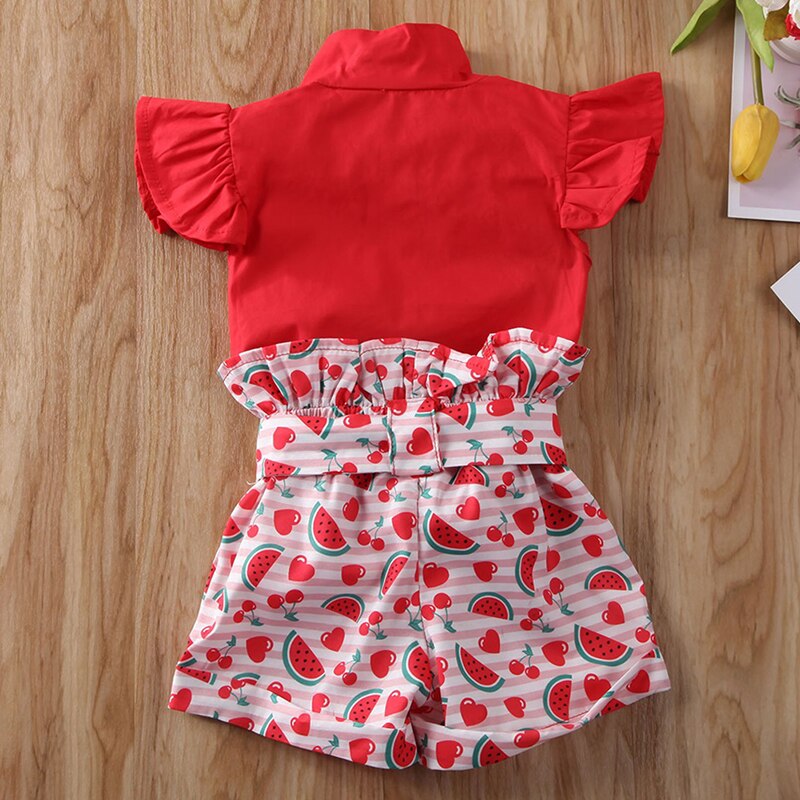 2020 Baby Summer Clothing 1-6T Toddler Kid Baby Girl Solid Red Shirt Top Watermelon Short Pants Outfit Clothes 2Pcs Set Sunsuit 2020 Baby Summer Clothing 1-6T Toddler Kid Baby Girl Solid Red Shirt Top Watermelon Short Pants Outfit Clothes 2Pcs Set Sunsuit