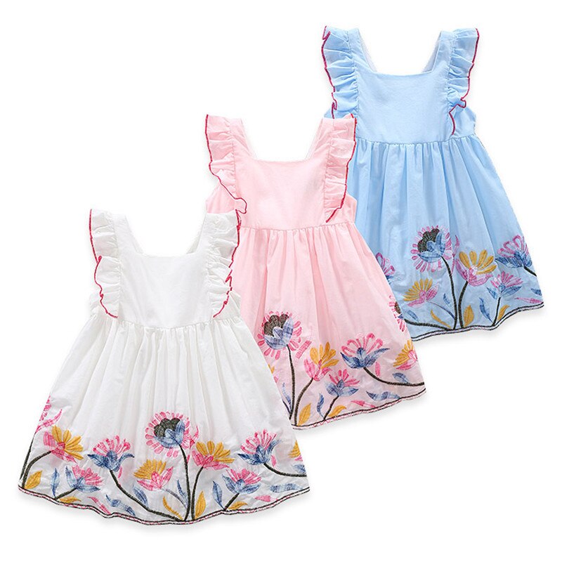Humor Bear Baby Girls Dresses 2020 New Summer Embroidered Sweet Flower Back Bow Princess Dress Children's Clothes Party Dress Humor Bear Baby Girls Dresses 2020 New Summer Embroidered Sweet Flower Back Bow Princess Dress Children's Clothes Party Dress