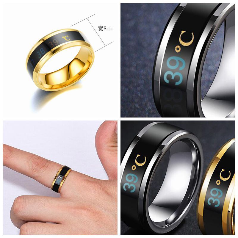 Kristi Tina Fashion Intelligent Thermometer temperature measuring ring Stainless steel simple creative Couple wedding jewelry Dr Kristi Tina Fashion Intelligent Thermometer temperature measuring ring Stainless steel simple creative Couple wedding jewelry Dr