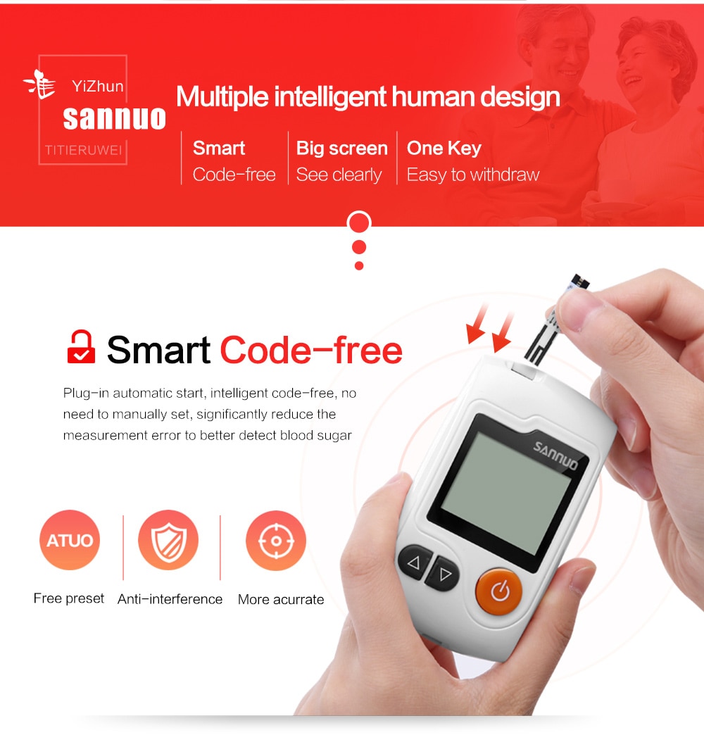 Sannuo Yizhun GA-3 Blood Glucose Meter Medical Device Glucometer Blood Sugar Monitor with Test Strips Free Code for Diabetics Sannuo Yizhun GA-3 Blood Glucose Meter Medical Device Glucometer Blood Sugar Monitor with Test Strips Free Code for Diabetics
