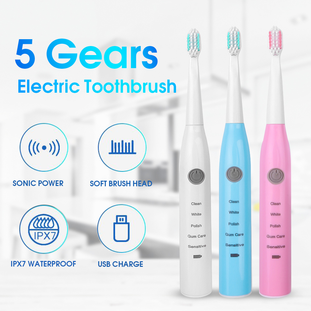 Oral Cleaning Electric Toothbrush Sonic Wave Whitening Waterproof Rechargeable Oral Hygiene 1+5 Replacement Toothbrush Heads Oral Cleaning Electric Toothbrush Sonic Wave Whitening Waterproof Rechargeable Oral Hygiene 1+5 Replacement Toothbrush Heads