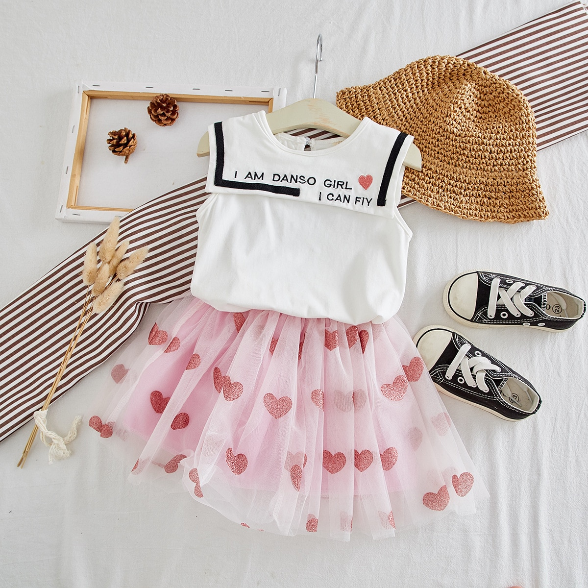 2020 Summer Girls' Clothing Sets Korean Letter Embroidery Lapel Vest Top+Love Skirt 2PCS Baby Kids Clothes Set Children Clothing 2020 Summer Girls' Clothing Sets Korean Letter Embroidery Lapel Vest Top+Love Skirt 2PCS Baby Kids Clothes Set Children Clothing