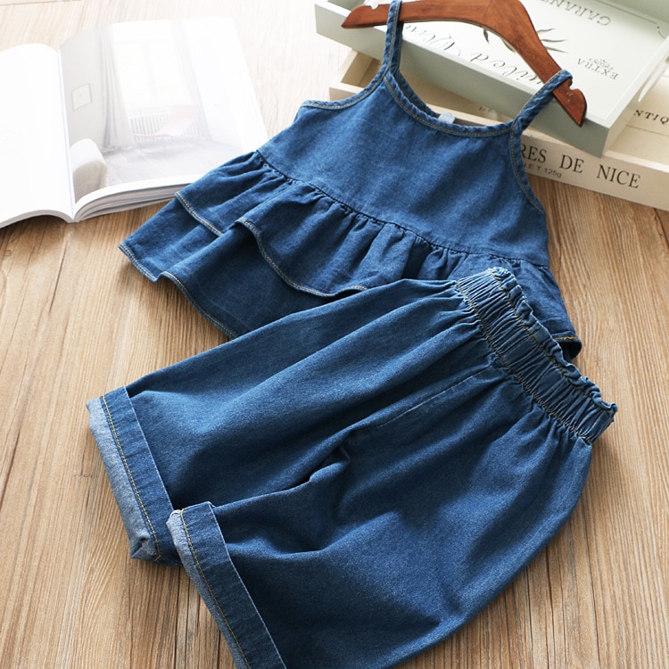 Summer Girls' Clothing Sets Korean Denim Short-sleeved T-shirt+High Waist Skirt 2PCS Baby Kids Clothes Suit Children Clothing Summer Girls' Clothing Sets Korean Denim Short-sleeved T-shirt+High Waist Skirt 2PCS Baby Kids Clothes Suit Children Clothing