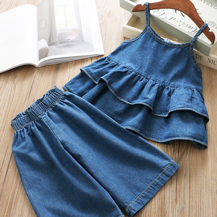 Summer Girls' Clothing Sets Korean Denim Short-sleeved T-shirt+High Waist Skirt 2PCS Baby Kids Clothes Suit Children Clothing Summer Girls' Clothing Sets Korean Denim Short-sleeved T-shirt+High Waist Skirt 2PCS Baby Kids Clothes Suit Children Clothing