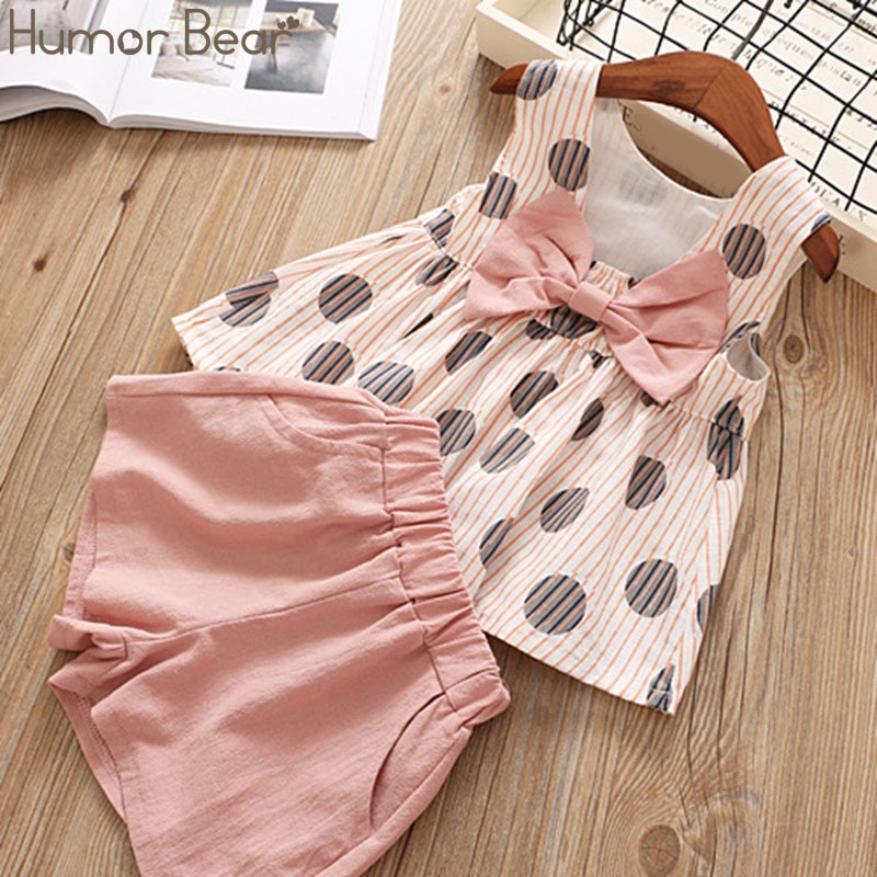 Humor Bear Baby Girls Clothes Sets 2019 Summer Dot flying sleeve top+strap dress+Headband 3-piece kids Children's Clothing Suit Humor Bear Baby Girls Clothes Sets 2019 Summer Dot flying sleeve top+strap dress+Headband 3-piece kids Children's Clothing Suit