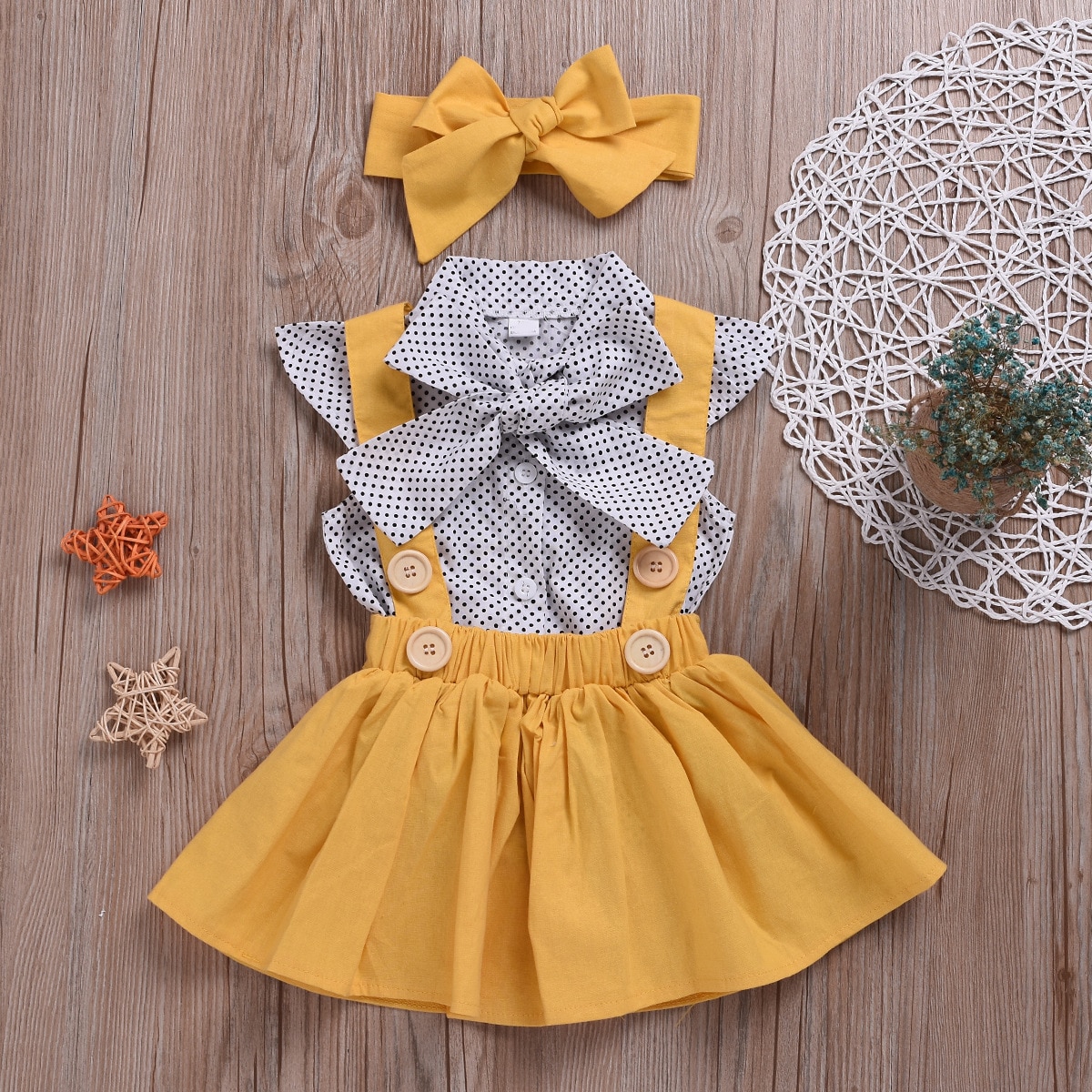 Humor Bear Baby Girls Clothes Sets 2019 Summer Dot flying sleeve top+strap dress+Headband 3-piece kids Children's Clothing Suit Humor Bear Baby Girls Clothes Sets 2019 Summer Dot flying sleeve top+strap dress+Headband 3-piece kids Children's Clothing Suit