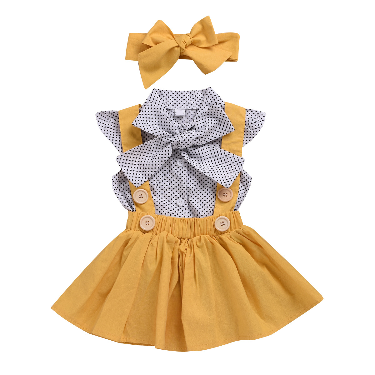 Humor Bear Baby Girls Clothes Sets 2019 Summer Dot flying sleeve top+strap dress+Headband 3-piece kids Children's Clothing Suit Humor Bear Baby Girls Clothes Sets 2019 Summer Dot flying sleeve top+strap dress+Headband 3-piece kids Children's Clothing Suit