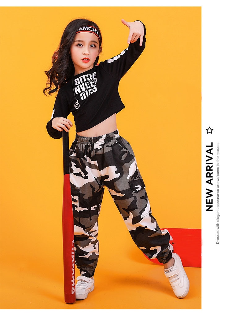 Children Hip Hop Clothing Sweatshirt Top Crop Shirt Camouflage Casual Pants for Girl Dance Costume Ballroom Dancing Clothes Wear Children Hip Hop Clothing Sweatshirt Top Crop Shirt Camouflage Casual Pants for Girl Dance Costume Ballroom Dancing Clothes Wear