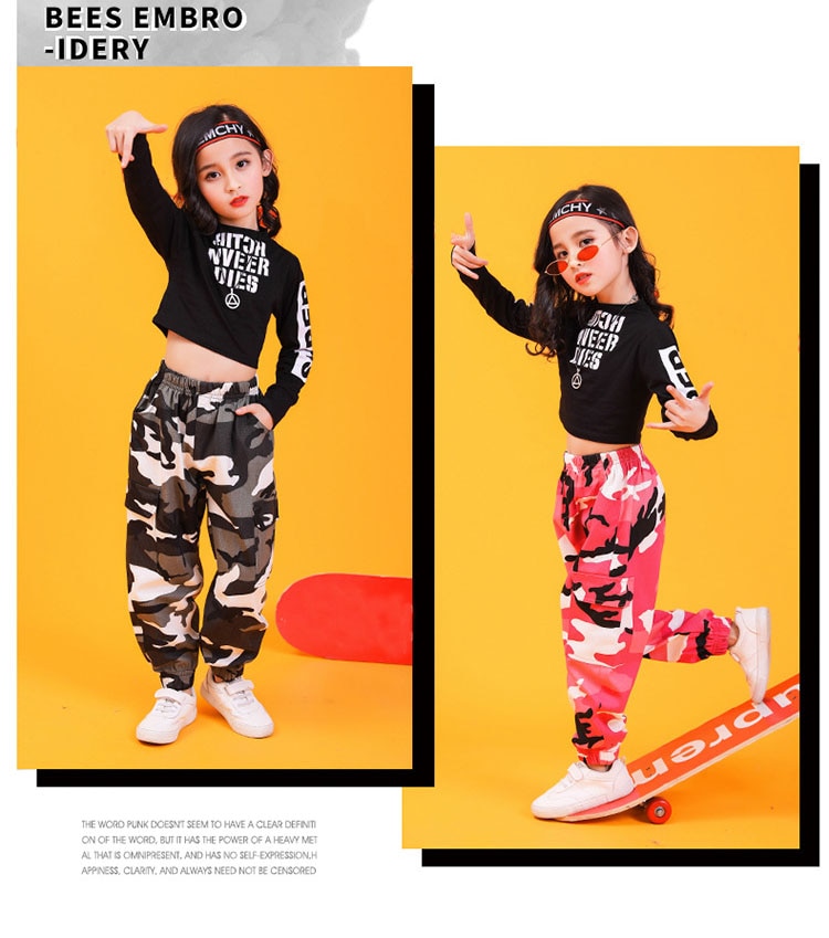 Children Hip Hop Clothing Sweatshirt Top Crop Shirt Camouflage Casual Pants for Girl Dance Costume Ballroom Dancing Clothes Wear Children Hip Hop Clothing Sweatshirt Top Crop Shirt Camouflage Casual Pants for Girl Dance Costume Ballroom Dancing Clothes Wear