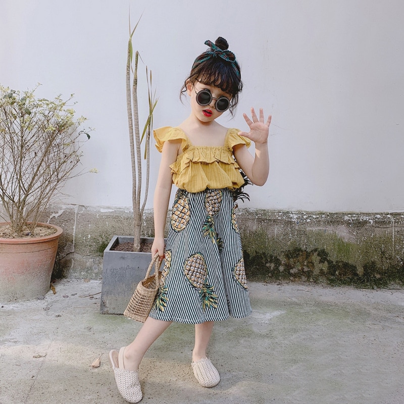 Sodawn Summer Baby Girl Clothing Sets Flower Sleeveless Top+Fruit Printed Skirts 2Pcs Toddler Kids Clothes Outfits For Girl Sodawn Summer Baby Girl Clothing Sets Flower Sleeveless Top+Fruit Printed Skirts 2Pcs Toddler Kids Clothes Outfits For Girl