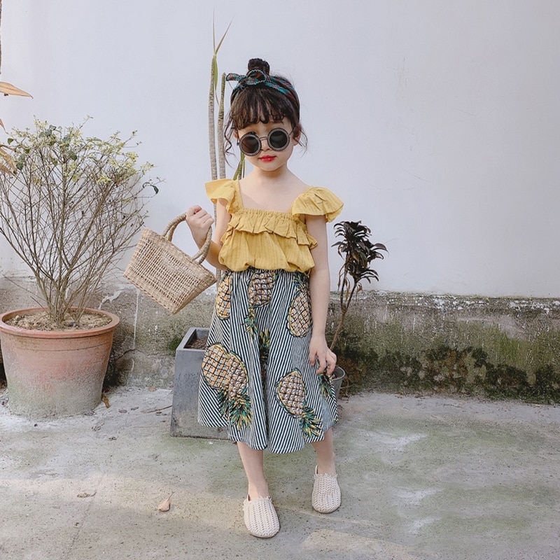 Sodawn Summer Baby Girl Clothing Sets Flower Sleeveless Top+Fruit Printed Skirts 2Pcs Toddler Kids Clothes Outfits For Girl Sodawn Summer Baby Girl Clothing Sets Flower Sleeveless Top+Fruit Printed Skirts 2Pcs Toddler Kids Clothes Outfits For Girl