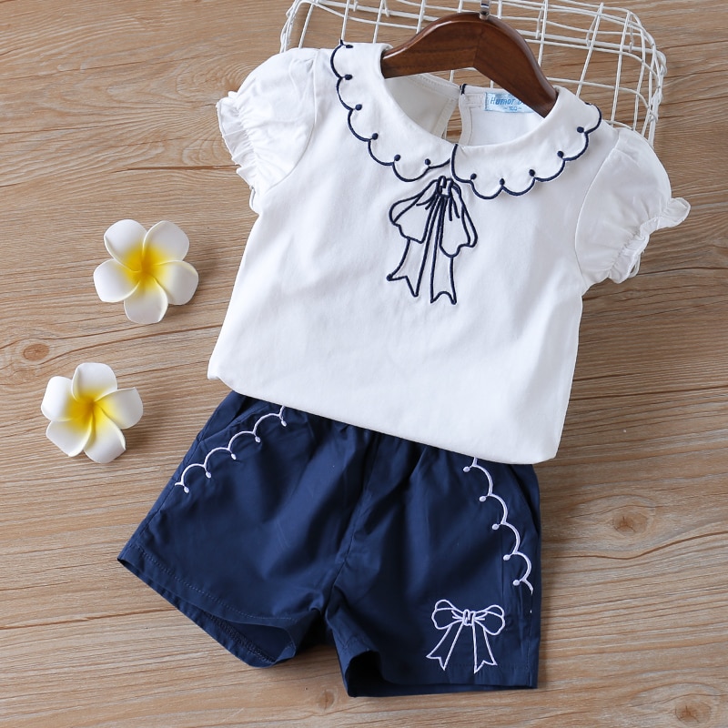 Humor Bear New Summer Children Clothing Fashion Doll Collar Girl Bow White Blouses+ Shorts Clothing Set Kids Clothes Sets Humor Bear New Summer Children Clothing Fashion Doll Collar Girl Bow White Blouses+ Shorts Clothing Set Kids Clothes Sets