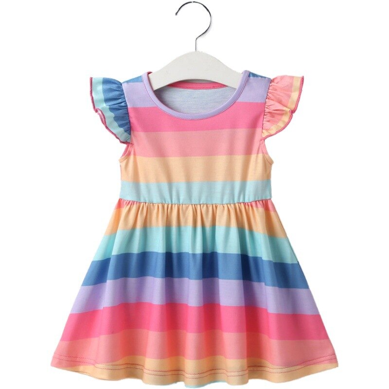 Girls Colorblock Rainbow Striped Princess Dress For Girls Lace Dresses 2020 Children Summer Dress Fashion Cute Clothing Girls Colorblock Rainbow Striped Princess Dress For Girls Lace Dresses 2020 Children Summer Dress Fashion Cute Clothing