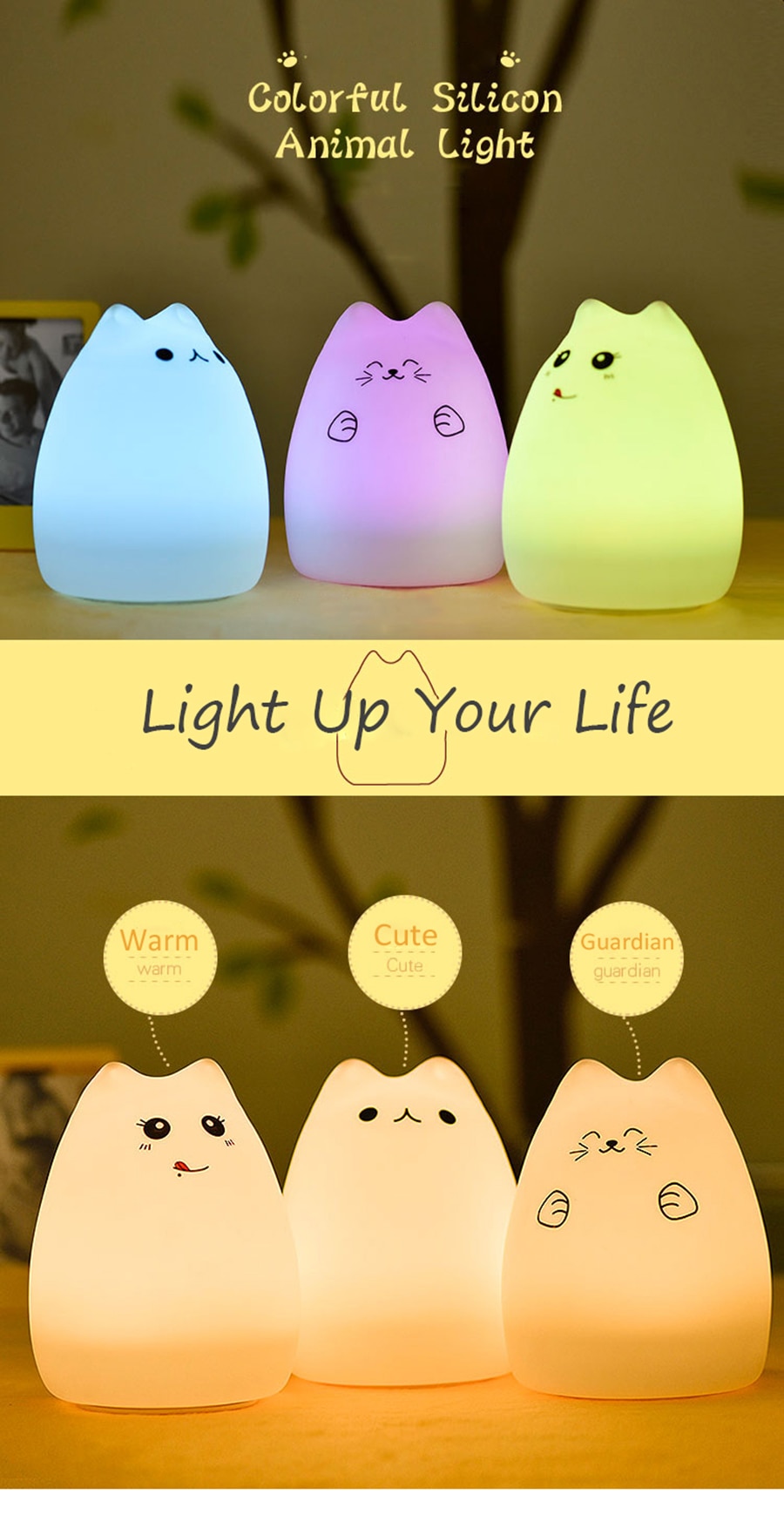 Silicone Touch Sensor LED Night Light For Children Baby Kids 7 Colors 2 modes Cat LED USB LED Night Lamp Silicone Touch Sensor LED Night Light For Children Baby Kids 7 Colors 2 modes Cat LED USB LED Night Lamp