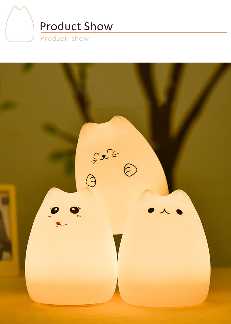 Silicone Touch Sensor LED Night Light For Children Baby Kids 7 Colors 2 modes Cat LED USB LED Night Lamp Silicone Touch Sensor LED Night Light For Children Baby Kids 7 Colors 2 modes Cat LED USB LED Night Lamp