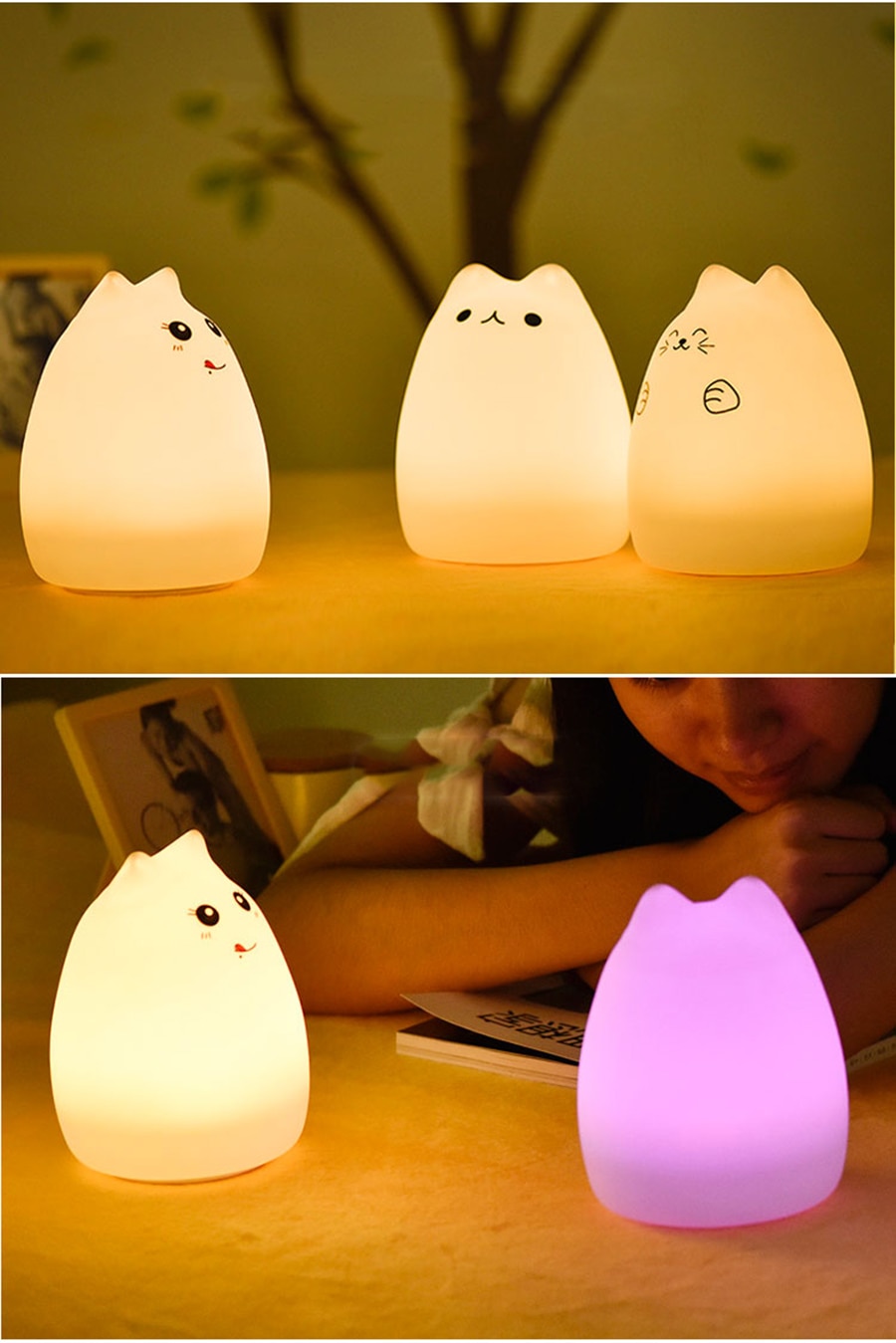 Silicone Touch Sensor LED Night Light For Children Baby Kids 7 Colors 2 modes Cat LED USB LED Night Lamp Silicone Touch Sensor LED Night Light For Children Baby Kids 7 Colors 2 modes Cat LED USB LED Night Lamp