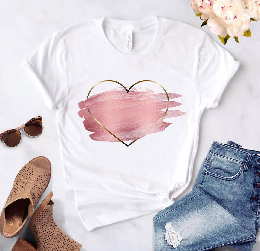 Women's T-shirt Heart Flower Print Women's Casual Summer T-shirt Basic O-neck White Short Sleeve Women's T-shirt Love Graphics Women's T-shirt Heart Flower Print Women's Casual Summer T-shirt Basic O-neck White Short Sleeve Women's T-shirt Love Graphics