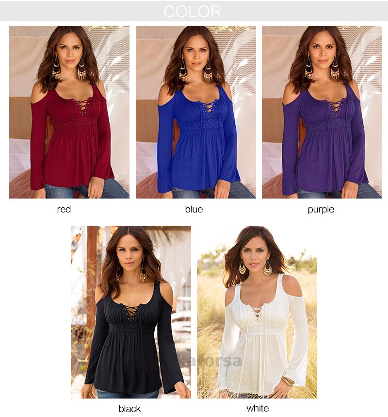 Kakaforsa Women Lace Cotton Full Sleeve T-shirts Spring Casual V-Neck Polyester Tops Shirts Long Solid Plus Size Tees Shirt Kakaforsa Women Lace Cotton Full Sleeve T-shirts Spring Casual V-Neck Polyester Tops Shirts Long Solid Plus Size Tees Shirt