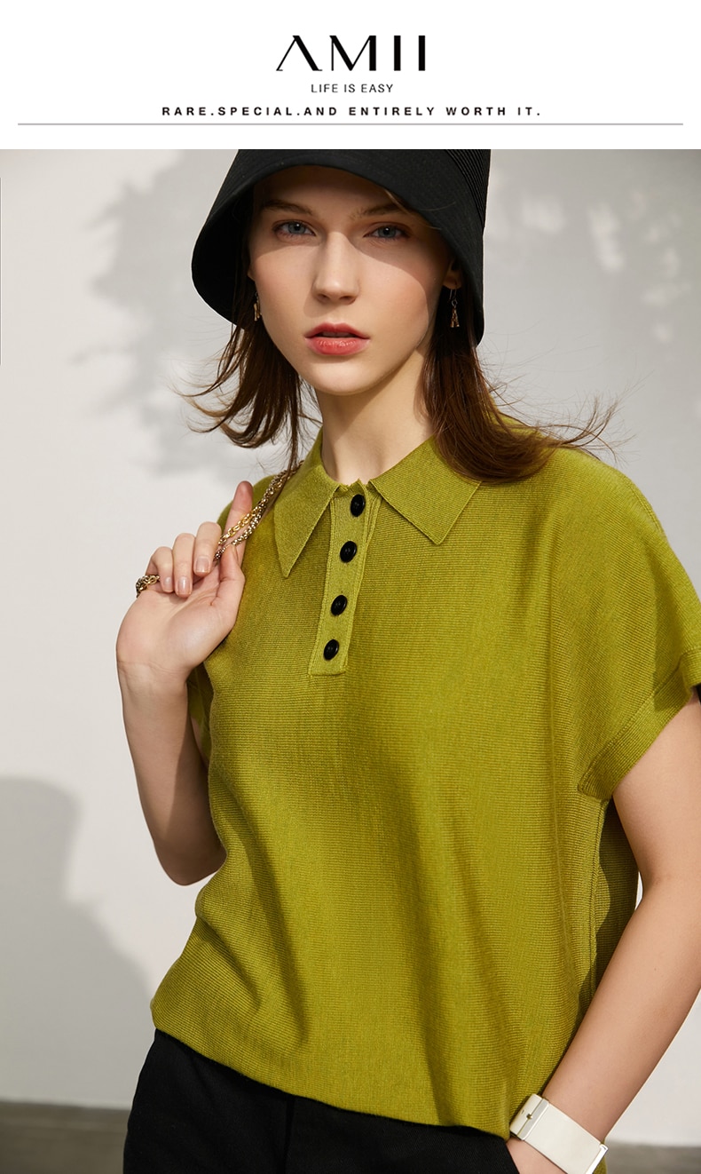 Amii Minimalism Spring Summer Women's Sweater Causal Solid Polo Lapel Loose Women Pullover Fashion Female Shirt Tops 12140315 Amii Minimalism Spring Summer Women's Sweater Causal Solid Polo Lapel Loose Women Pullover Fashion Female Shirt Tops 12140315