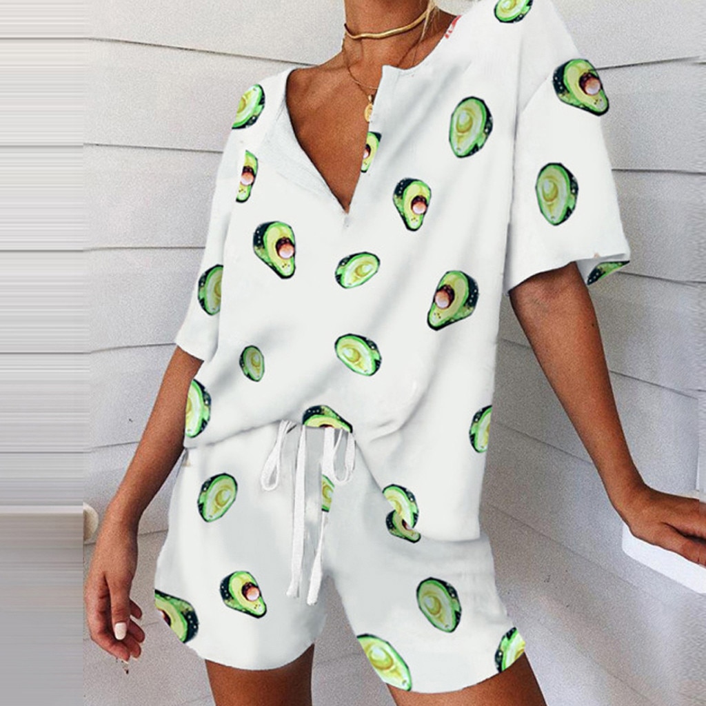 Summer Fashion Women's Pajamas V-Neck Short Sleeve Tracksuit Print Splicing Sleepwear Set Nightwear Home Suit For Women Clothes Summer Fashion Women's Pajamas V-Neck Short Sleeve Tracksuit Print Splicing Sleepwear Set Nightwear Home Suit For Women Clothes