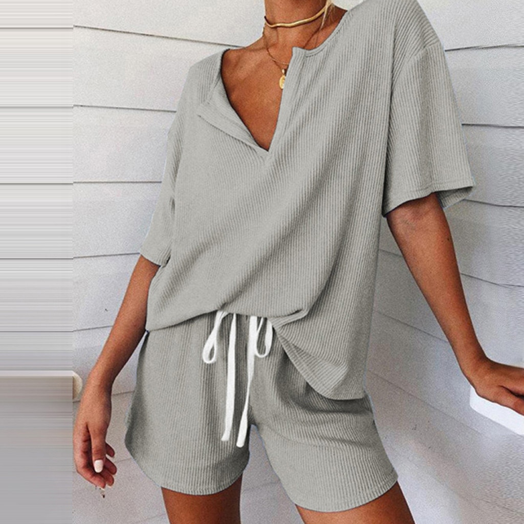 Summer Fashion Women's Pajamas V-Neck Short Sleeve Tracksuit Print Splicing Sleepwear Set Nightwear Home Suit For Women Clothes Summer Fashion Women's Pajamas V-Neck Short Sleeve Tracksuit Print Splicing Sleepwear Set Nightwear Home Suit For Women Clothes