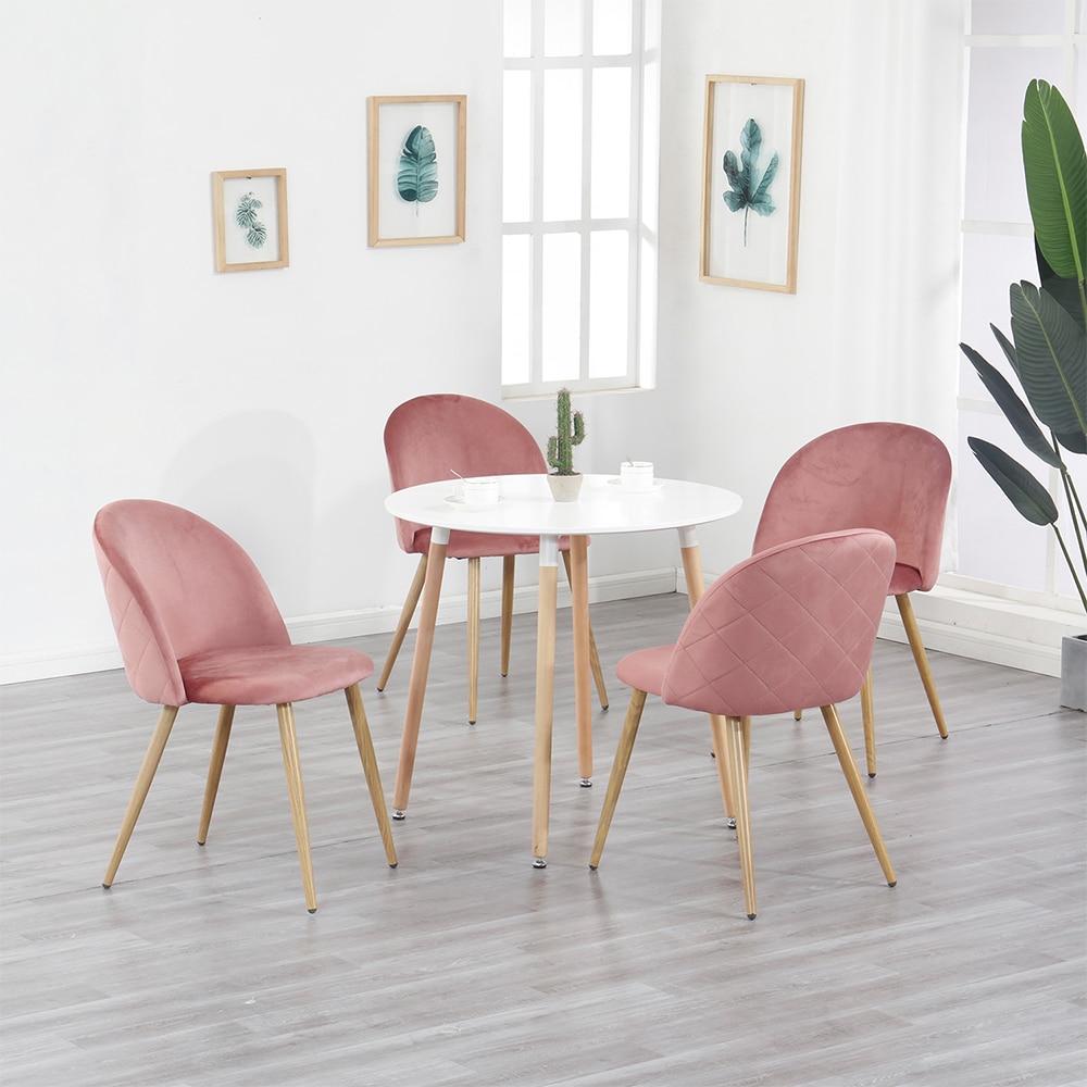 A Set of 4 Dining Chairs Fabric Velvet Kitchen Leisure Chairs Upholstered Seat Stable Metal Legs Kitchen Furniture (Green/Pink) A Set of 4 Dining Chairs Fabric Velvet Kitchen Leisure Chairs Upholstered Seat Stable Metal Legs Kitchen Furniture (Green/Pink)