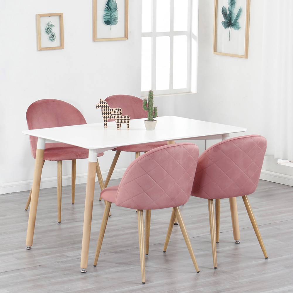 A Set of 4 Dining Chairs Fabric Velvet Kitchen Leisure Chairs Upholstered Seat Stable Metal Legs Kitchen Furniture (Green/Pink) A Set of 4 Dining Chairs Fabric Velvet Kitchen Leisure Chairs Upholstered Seat Stable Metal Legs Kitchen Furniture (Green/Pink)