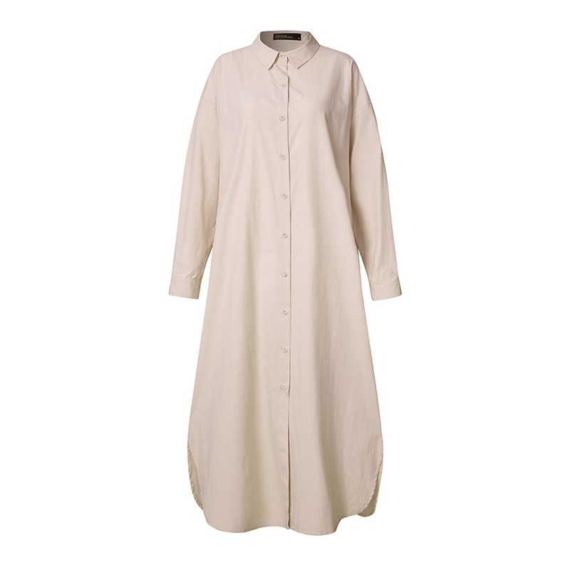 ZANZEA Plus Size Women Summer Sundress Elegant Long Shirt Dress Lapel Neck Long Sleeve Solid Vestido Casual Loose Work Dresses ZANZEA Plus Size Women Summer Sundress Elegant Long Shirt Dress Lapel Neck Long Sleeve Solid Vestido Casual Loose Work Dresses
